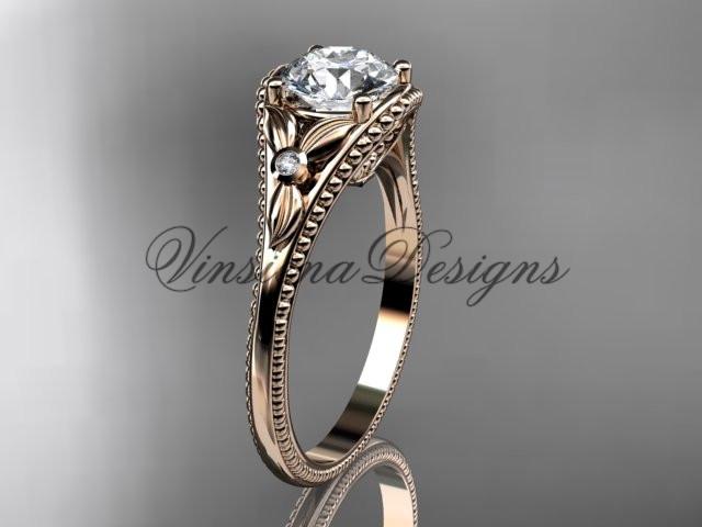 14k rose gold diamond unique engagement ring "Forever One" Moissanite ADLR377