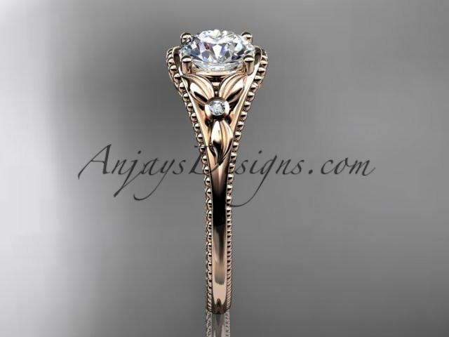 14k rose gold leaf and flower diamond unique engagement ring with a "Forever One" Moissanite center stone ADLR377 - AnjaysDesigns