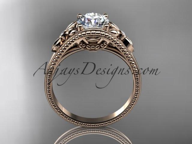 14k rose gold leaf and flower diamond unique engagement ring ADLR377 - AnjaysDesigns