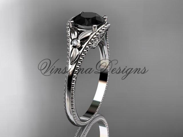 platinum diamond unique engagement ring Enhanced Black Diamond ADLR377