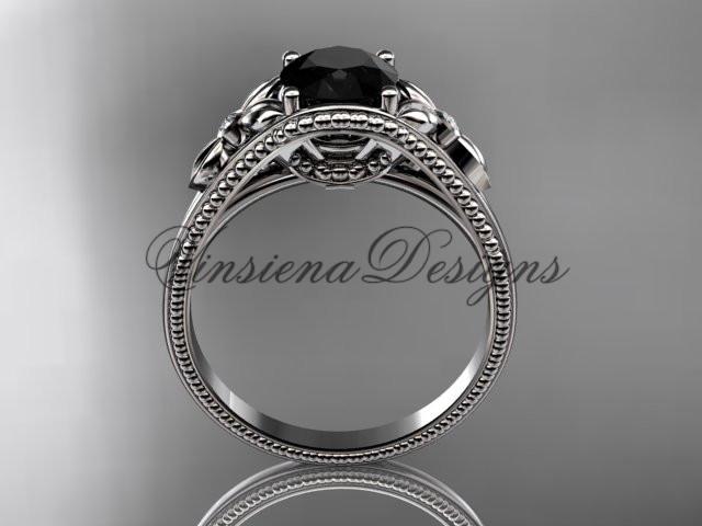 platinum diamond unique engagement ring Enhanced Black Diamond ADLR377