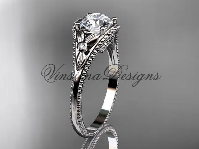 platinum leaf and flower diamond unique engagement ring ADLR377