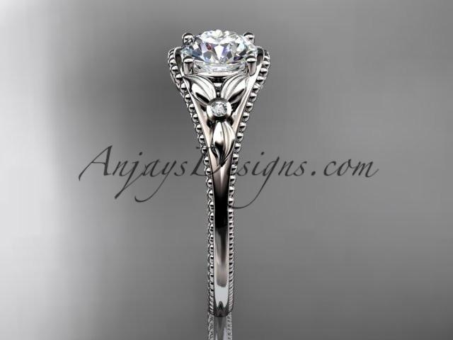 14k white gold leaf and flower diamond unique engagement ring ADLR377 - AnjaysDesigns