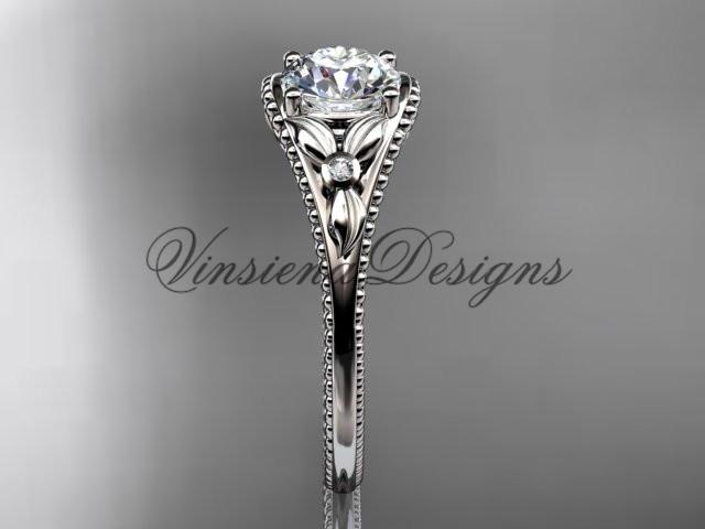 platinum leaf and flower diamond unique engagement ring ADLR377