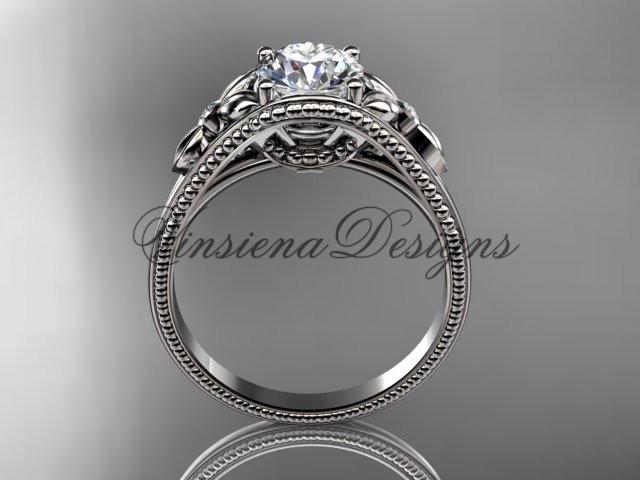 platinum leaf and flower diamond unique engagement ring ADLR377