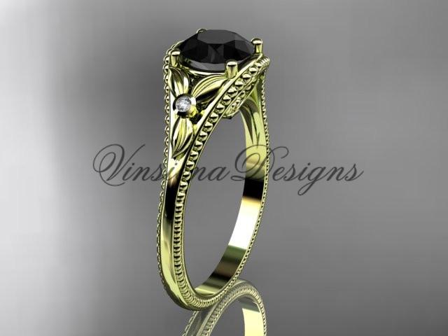 14k yellow gold diamond unique engagement ring Enhanced Black Diamond ADLR377