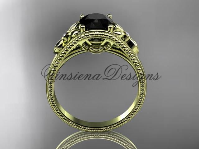 14k yellow gold diamond unique engagement ring Enhanced Black Diamond ADLR377