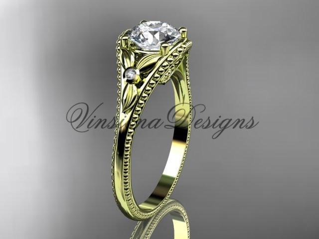 14k yellow gold diamond unique engagement ring "Forever One" Moissanite ADLR377