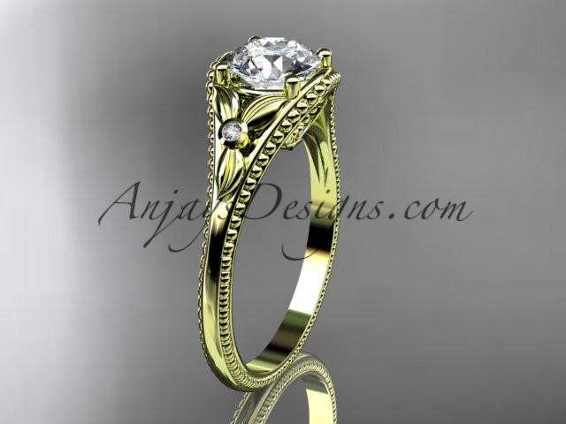 14k yellow gold leaf and flower diamond unique engagement ring ADLR377 - AnjaysDesigns