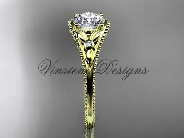 14k yellow gold diamond unique engagement ring "Forever One" Moissanite ADLR377