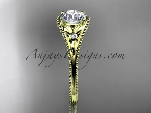 14k yellow gold leaf and flower diamond unique engagement ring ADLR377 - AnjaysDesigns