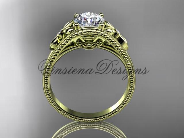 14k yellow gold diamond unique engagement ring "Forever One" Moissanite ADLR377