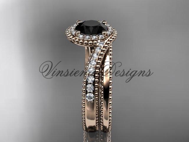 14kt rose gold halo diamond engagement ring set, Enhanced Black Diamond ADLR379S