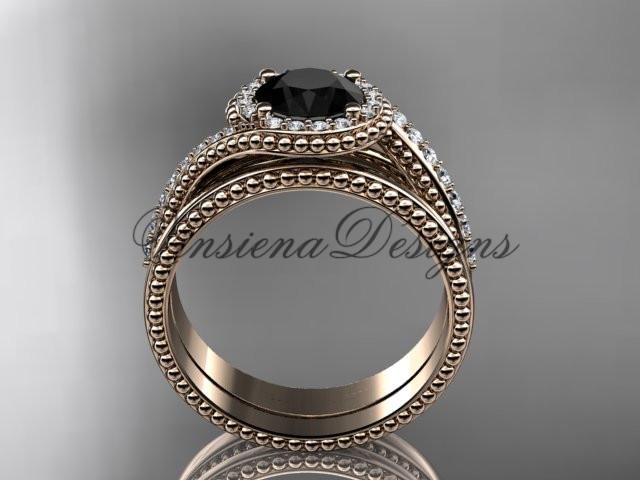 14kt rose gold halo diamond engagement ring set, Enhanced Black Diamond ADLR379S