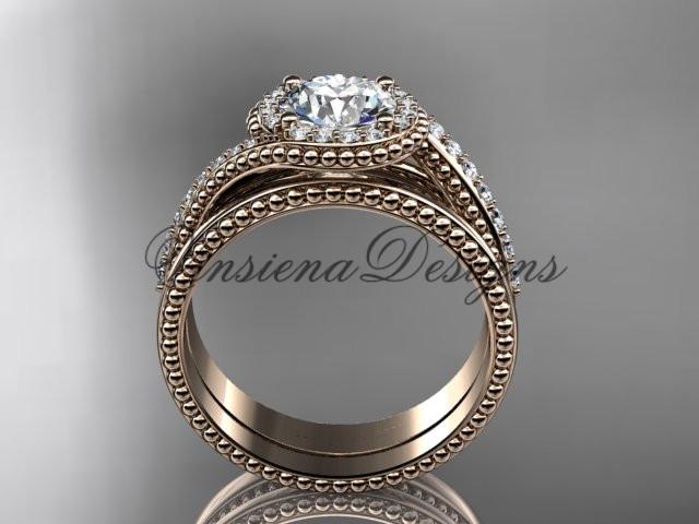 14kt rose gold halo diamond engagement ring set ADLR379S