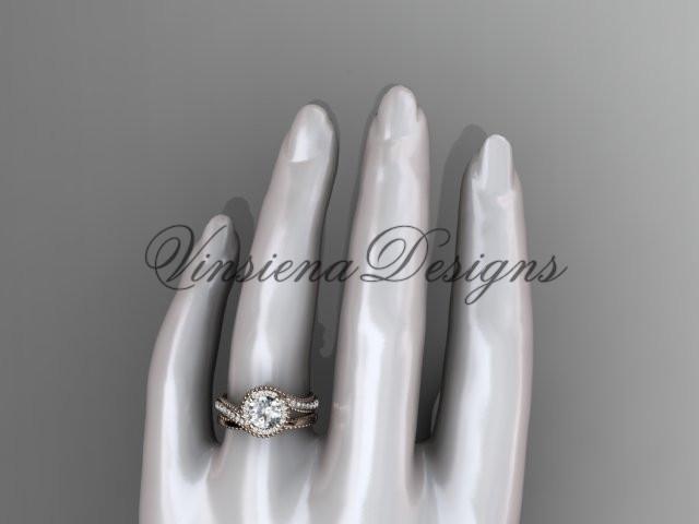 14kt rose gold halo diamond engagement ring set, Moissanite ADLR379S