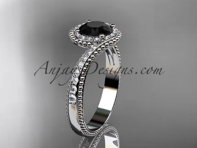 14kt white gold halo diamond engagement ring with a Black Diamond center stone ADLR379 - AnjaysDesigns