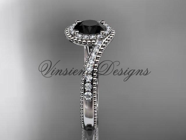 platinum halo diamond engagement ring with an Enhanced Black Diamond ADLR379