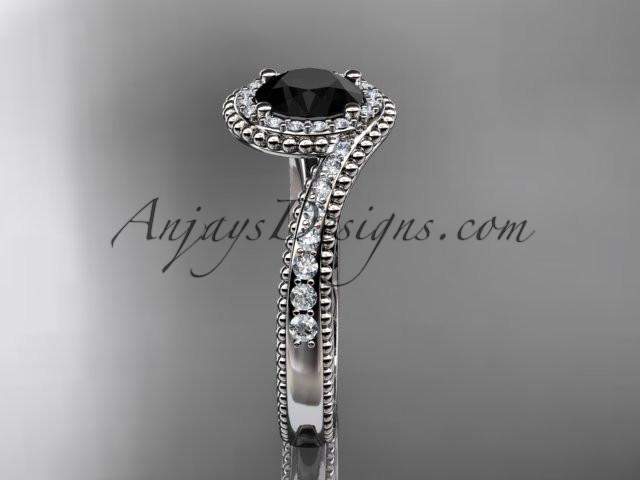 platinum halo diamond engagement ring with a Black Diamond center stone ADLR379 - AnjaysDesigns
