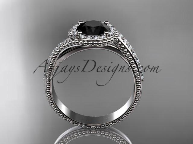 platinum halo diamond engagement ring with a Black Diamond center stone ADLR379 - AnjaysDesigns