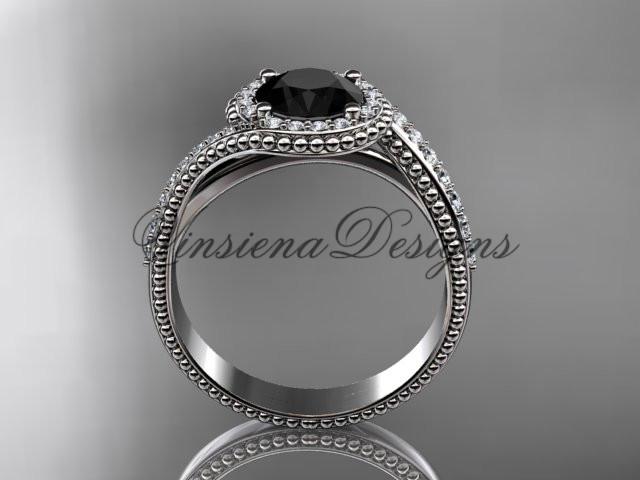 platinum halo diamond engagement ring with an Enhanced Black Diamond ADLR379
