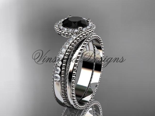 platinum halo diamond engagement ring set, Enhanced Black Diamond ADLR379S