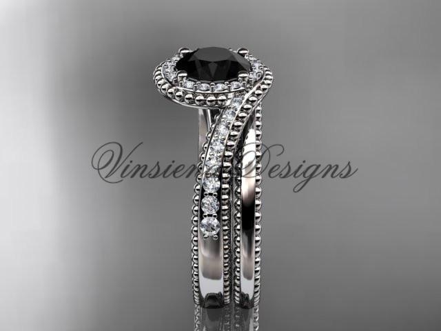 platinum halo diamond engagement ring set, Enhanced Black Diamond ADLR379S