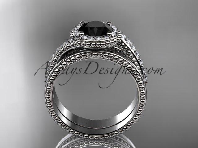 platinum halo diamond engagement set with a Black Diamond center stone ADLR379S - AnjaysDesigns