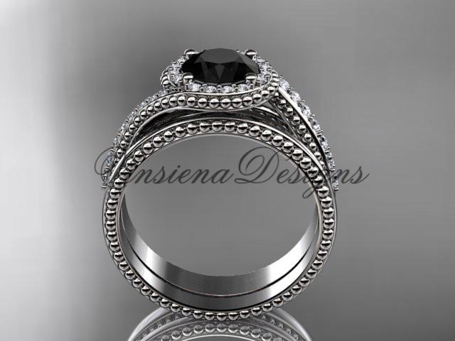 platinum halo diamond engagement ring set, Enhanced Black Diamond ADLR379S