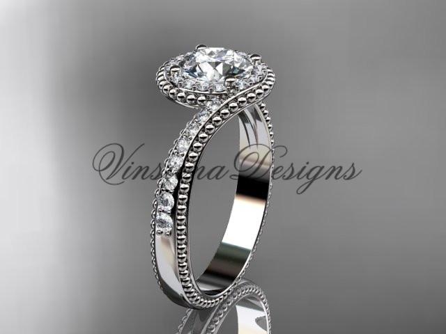 platinum halo diamond engagement ring, "Forever One" Moissanite ADLR379