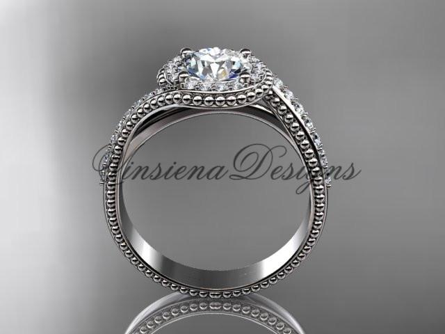 platinum halo diamond engagement ring, "Forever One" Moissanite ADLR379