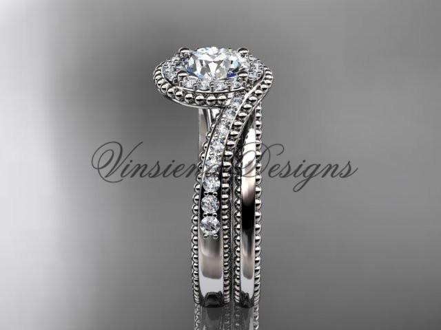 14kt white gold halo diamond engagement ring set ADLR379S