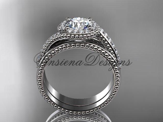 14kt white gold halo diamond engagement ring set ADLR379S
