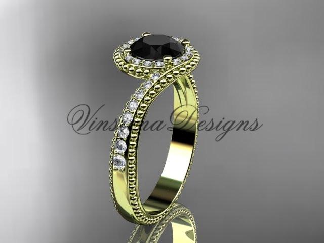 14k yellow gold halo diamond engagement ring, Enhanced Black Diamond ADLR379