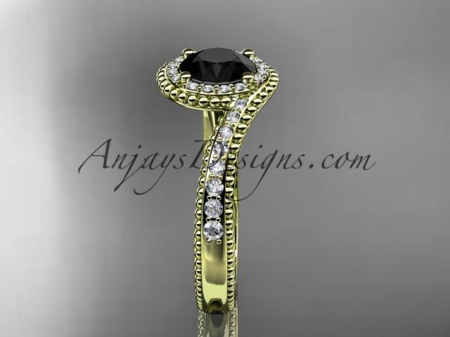 14kt yellow gold halo diamond engagement ring with a Black Diamond center stone ADLR379 - AnjaysDesigns