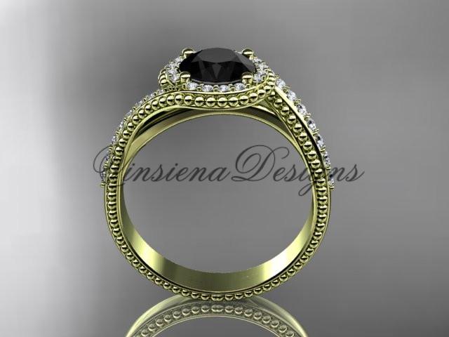 14k yellow gold halo diamond engagement ring, Enhanced Black Diamond ADLR379