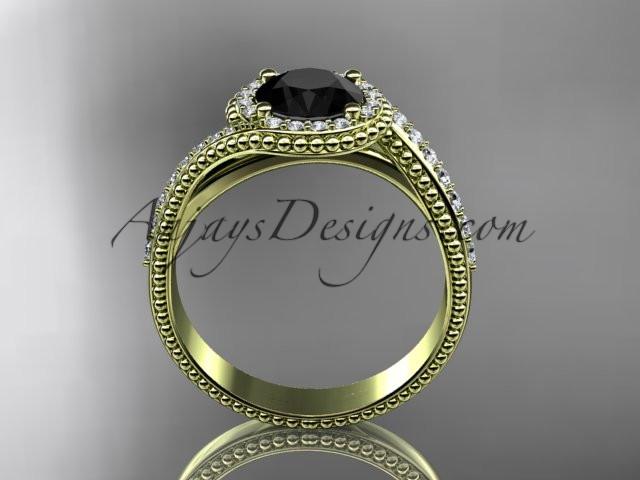 14kt yellow gold halo diamond engagement ring with a Black Diamond center stone ADLR379 - AnjaysDesigns