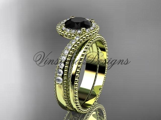 14kt yellow gold diamond engagement ring set, Enhanced Black Diamond ADLR379S