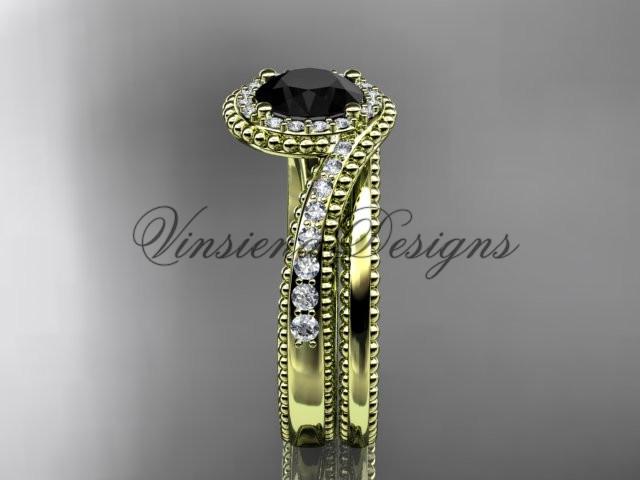 14kt yellow gold diamond engagement ring set, Enhanced Black Diamond ADLR379S
