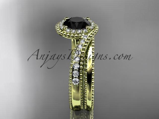 14kt yellow gold halo diamond engagement set with a Black Diamond center stone ADLR379S - AnjaysDesigns
