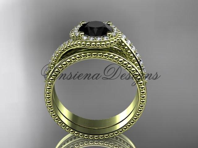 14kt yellow gold diamond engagement ring set, Enhanced Black Diamond ADLR379S
