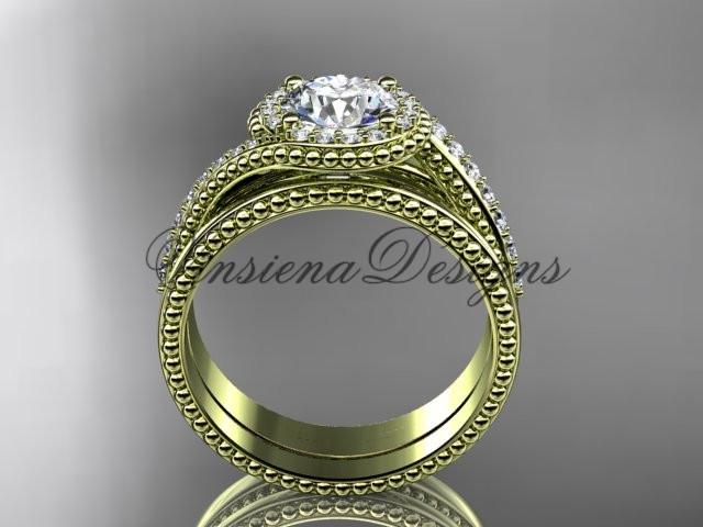 14kt yellow gold halo diamond engagement ring set ADLR379S