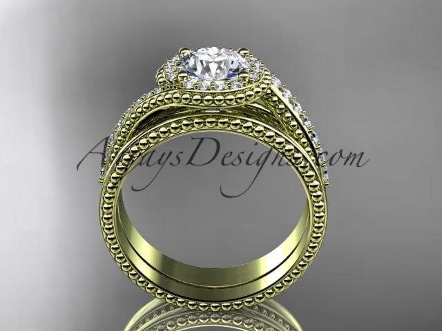 14kt yellow gold halo diamond engagement set ADLR379S - AnjaysDesigns
