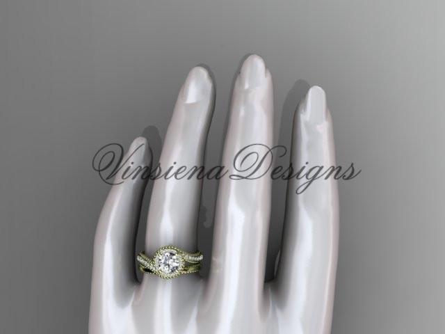 14kt yellow gold halo diamond engagement ring set, Moissanite ADLR379S