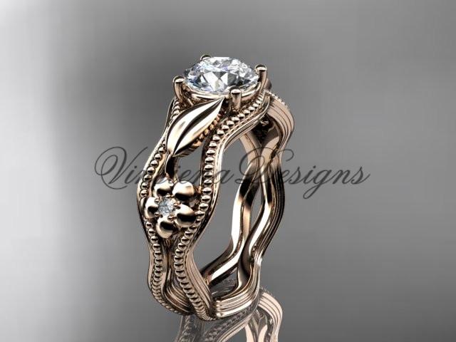 14k rose gold leaf and flower diamond unique engagement ring ADLR382