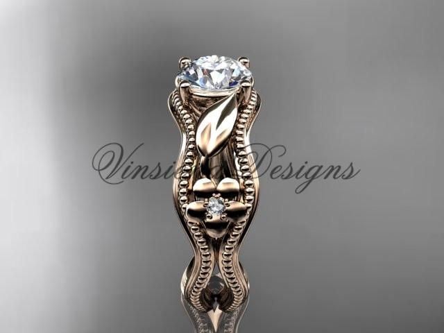 14k rose gold leaf and flower diamond unique engagement ring ADLR382