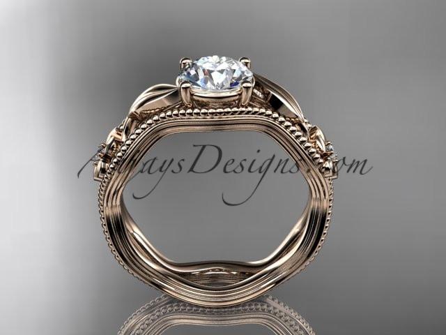 14k rose gold leaf and flower diamond unique engagement ring with a "Forever One" Moissanite center stone ADLR382 - AnjaysDesigns