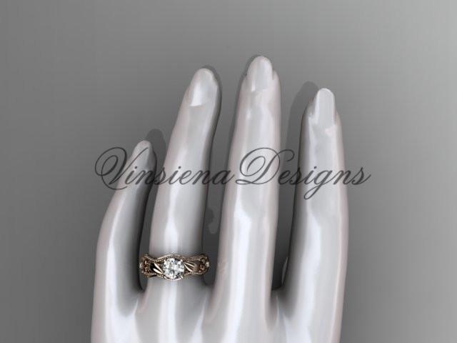 14k rose gold leaf and flower diamond unique engagement ring ADLR382