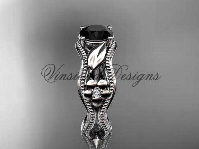 platinum diamond unique engagement ring, Enhanced Black Diamond ADLR382