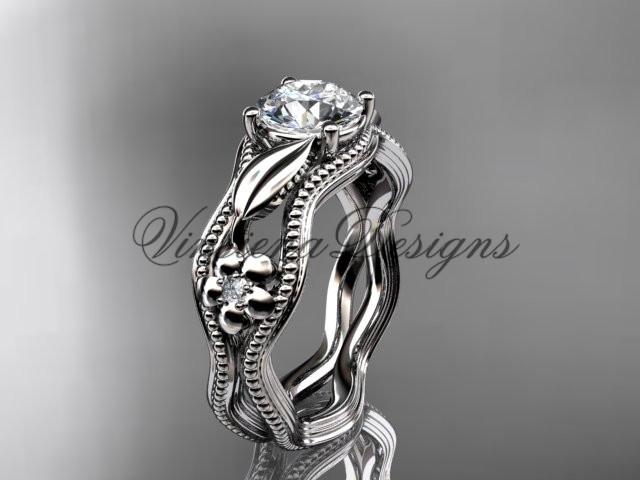 Platinum leaf and flower diamond unique engagement ring Moissanite ADLR382